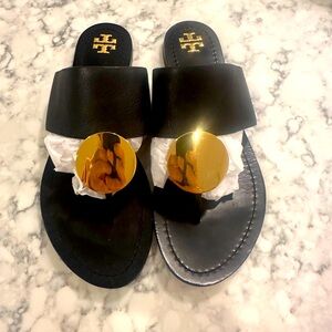 Black and Gold Women's Slide Sandals